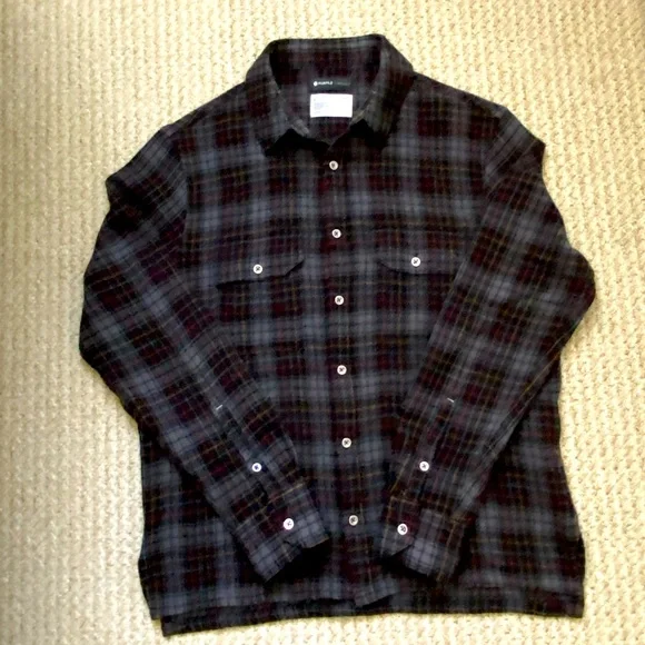 PURPLE-BRAND | 100% Wool Button Down Flannel Plaid Shirt Large - Picture 5 of 16